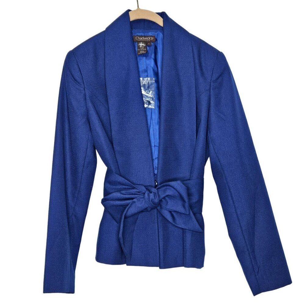 Chadwicks Collection NWOT Womens Blue Wool Blend Belted Blazer Jacket Peplum‎ 8